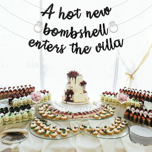 Image of A Hot New Bombshell Enters the Villa Banner - Bachelorette Party Decorations Black Glitter
