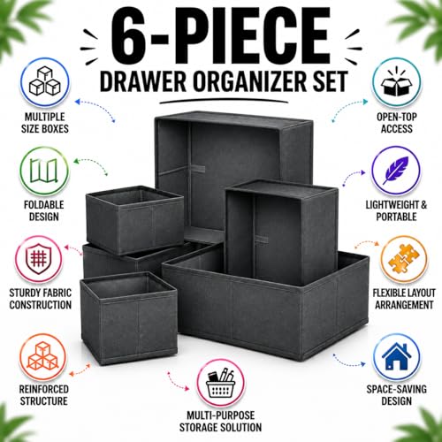 Image of PulGos ๐๐ฉ๐๐ฌ Foldable Drawer Organizer Box | Closet Storage Bins |Undergarments, Stationery & Accessories | Multipurpose Fabric Boxes for Clothes, Wardrobe, Almirah, Cupboard, home & Office Use