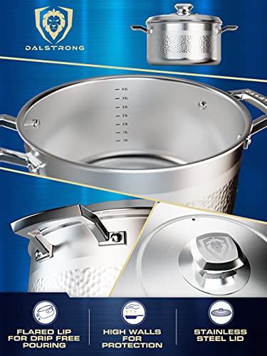 DALSTRONG 5L Sauce Pot - Premium Cookware - The Avalon Series - 5-Ply Copper Core - Hammered Finish - Silver - w/Lid & Pot Protector 3 Gallery Image DALSTRONG 5L Sauce Pot - Premium Cookware - The Avalon Series - 5-Ply Copper Core - Hammered Finish - Silver - w/Lid & Pot Protector 3 Gallery Image