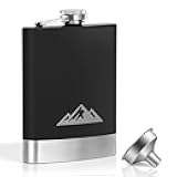 Hip Flask for Liquor for Men, 8oz Stainless Steel Whiskey Flask with Integrated Cap ＆ Funnel, for Outdoor Camping Hiking Climbing, Father's Day Gift for Men (Black)