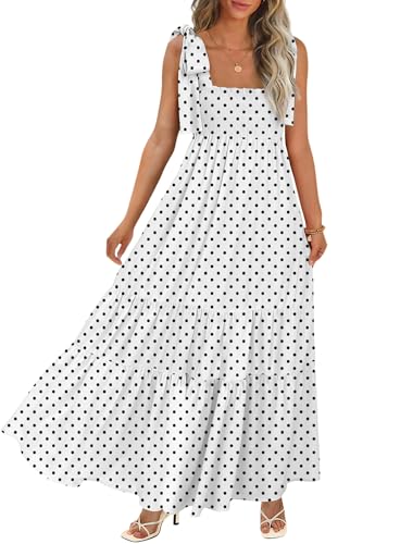 Image of CURBODO Women's Summer Maxi Dress Boho Spaghetti Straps Casual Long A-line Smocked Beach Dress Square Neck Flowy Sun Dress