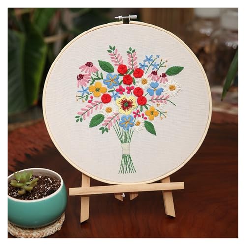 Broderie main fleurs pivoines kit DIY idée cadeau fait main pour femme