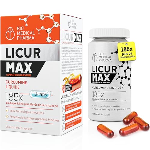Curcuma Gélules Hautement Biodisponible – 185x Meilleure Absorption – Curcumine Micellaire Hautement Dosée – 1 Gélule par Jour – Équivalent à 6 600 mg de Curcuma – Licur Max 30 (Pack Mensuel)