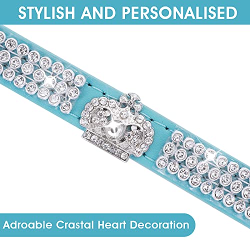 cobee Hundehalsband mit Strass, verstellbares Katzenhalsband Bling Pu Leder Welpenhalsband Kristall Haustierhalsbänder für kleine Hunde Katzen Halsbandzubehör(Blau)