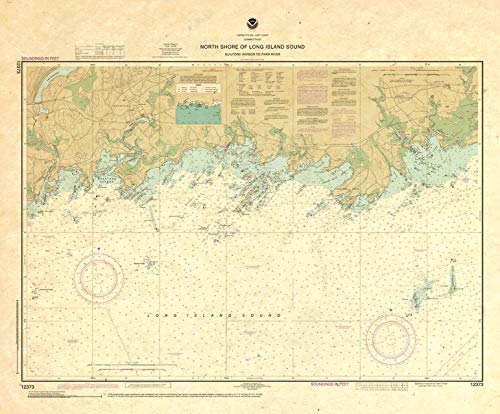 Paradise Cay Publications, Inc. Antiqued NOAA Chart 12373: North Shore of Long Island Sound Guilford Harbor to Farm River
