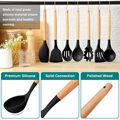 Kitchen Utensils Set, HaWare 7 Pcs Silicone Cooking Utensils with Wooden Handle - Image 3