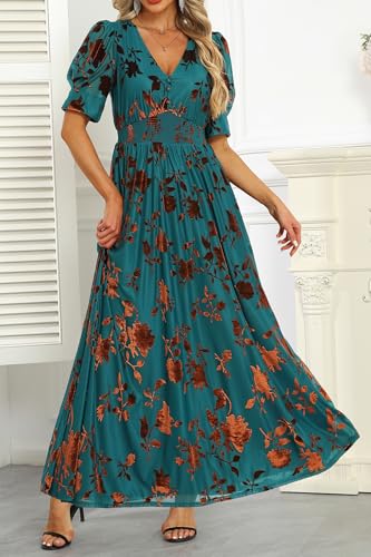 Pinup Fashion Velvet Wedding Guest Dress - Fall Formal Holiday V Neck Empire Waist Long Dresses2