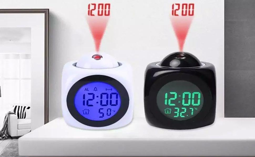 Image of Plastic Digital LCD Projector Alarm Clock Wall Projection, Voice, Weather Station, LED Temperature and Wake Up Projector for Bedroom & Students(Projection Clock)