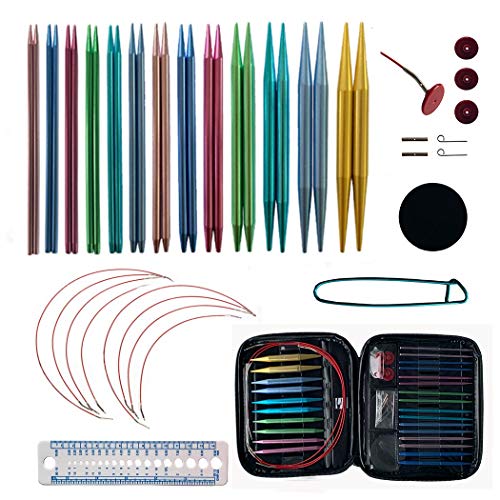 Aluminum Circular Knitting Needles Set with 13 Sizes,Interchangeable Circular Knitting Needles with 8 pcs Circular Wire Cables for Small Project with Storage Case