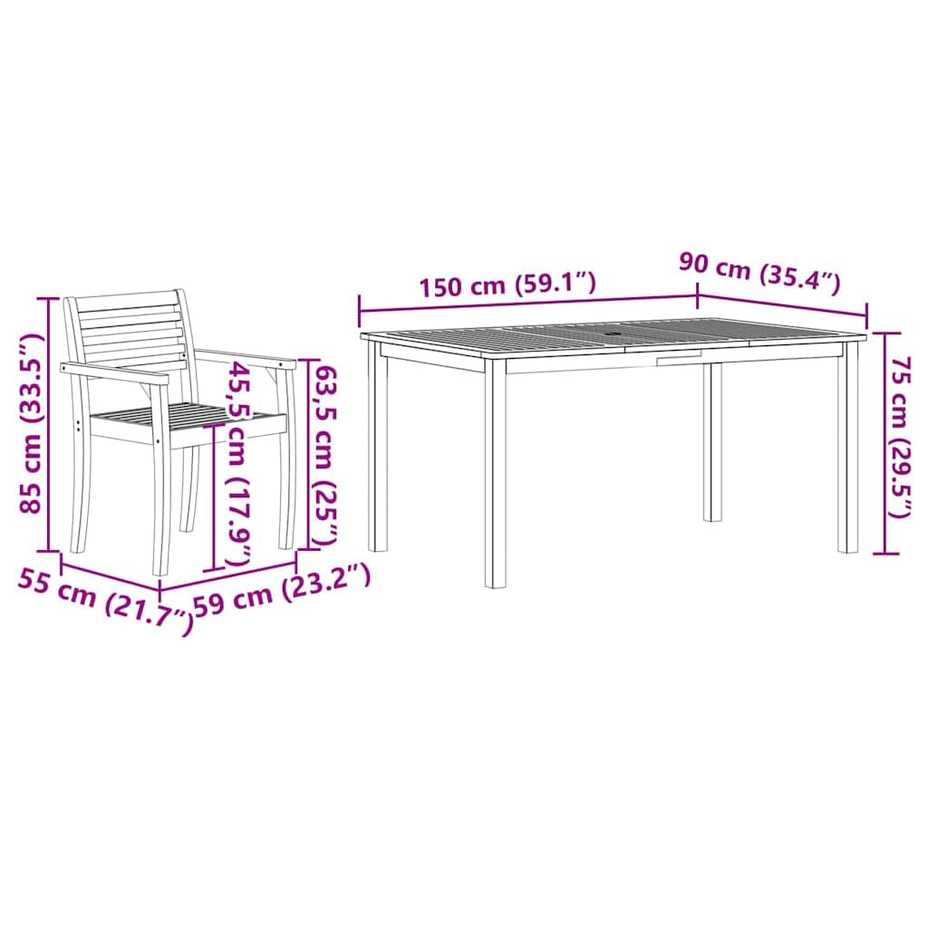 Set da Pranzo per Giardino 5 Pezzi in Legno di Acacia Marrone | Arredo da esterno in acacia massello marrone, ideale per pranzi e cene all'aperto in giardino, terrazza o patio.