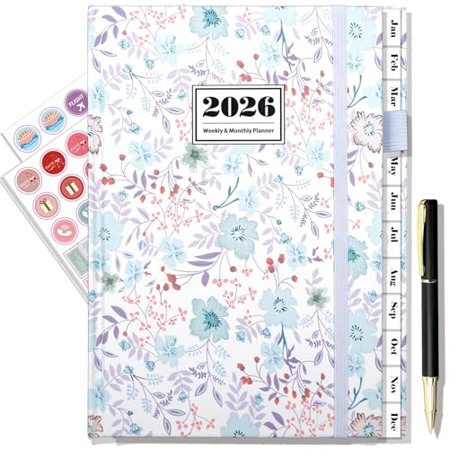 Gumiho Agenda settimanale 2026 da gennaio-dicembre 2026,A5-21,5 × 14,7cm - Agenda Scolastica con Penna,Tasca interna,Schede mensili, Passante per penna - Pelle PU rigida,100g/m²