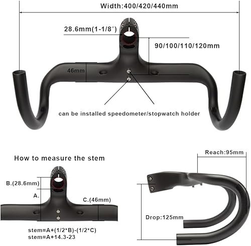 Miniatura 4 de Manillar de carbono para bicicleta de carretera, manillar integrado para manillar de bicicleta de carretera, manillar de gota de carbono, reduce la