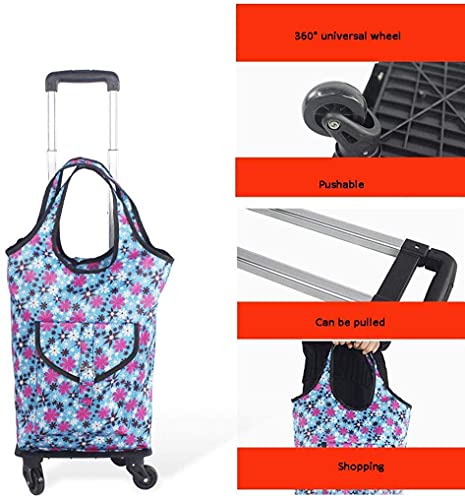 QHYTL Einkaufstrolley Multifunktions-Einkaufswagen Teleskopisch zusammenklappbare Aluminiumlegierung Universal-Radtasche Wasserdichtes Gewebe Kapazität Erhöhte Speichersackkarren,Mehrfar – Bild 5