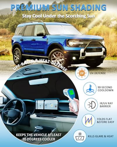 Image of Windshield Sun Shade for Ford Bronco Sport 2021-2024 2025 2026 Sun Visor | Custom Fit Bronco Accessories Sun Visor Front Windshield Cover Window Sunshade Keep Your Car Cooler