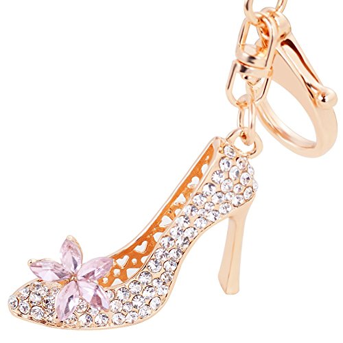 Easya Fashion Rhinestone High-Heeled Shoe Key Chain Ring Crystal Shoes Keychains Women Charm Handbag Key Holder Girl Bag Jewelry,Pink #TOP1