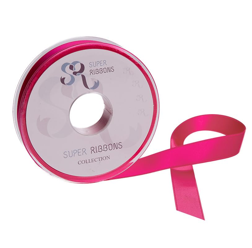 SR SUPER RIBBONS®™- Full Reel 25mm Double Faced Satin Ribbon, 20 Metres on Reel - Hot Pink, 25mm x 20m