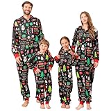 PYAEAS Christmas Onesie Pajamas Family Vacation Novelty One-piece Hooded Matching PJs Allover Pattern Sleepwear Nightwear (Black Santa Snowman, 2-3)