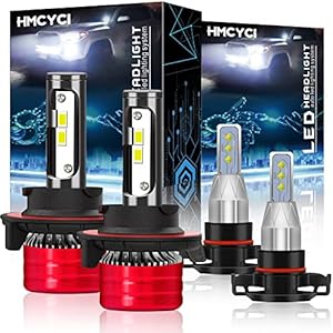 HMCYCI for GMC Yukon 2007-2014 LED Headlight Bulbs 9008/H13 High/Low Beam + 5202 Fog Light Bulbs , Super Bright LED Headlights Fog Light Conversion Kit 6500K Cool White IP68 Waterproof, Pack of 4