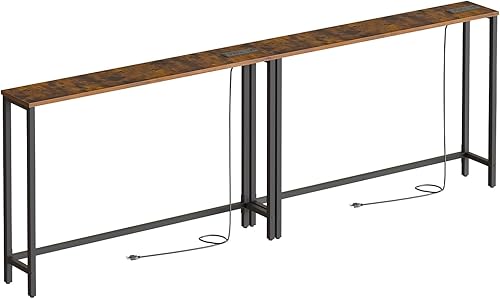 Miniatura 13 de HOOBRO Mesa consola estrecha de 47.2 pulgadas con toma de corriente, mesa detrás del sofá de 5.9 pulgadas con estación de carga, mesa auxiliar larga