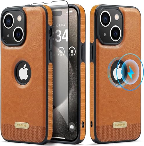 Housse iPhone 15 Plus cuir marron idéale pour le bureau et sorties