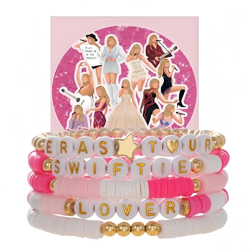 SINNMYA Taylor Birthday Gifts Bracelets, Taylor Merch, Taylor Bracelet and Birthday Card are the Best Birthday Gifts for Women, wife, Daughter, Granddaughter, Bestie, Sister,pink, 5 Pcs