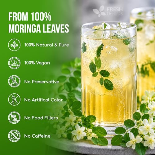 Image of FreshDrinkUS, Premium 75 Moringa Tea Bags, 100% Natural & Pure, Herbal Tea, Made with Natural Materials-Corn Fiber Tea Bags, Sugar /Gluten Free. Rich in Antioxidants and Vitamins.