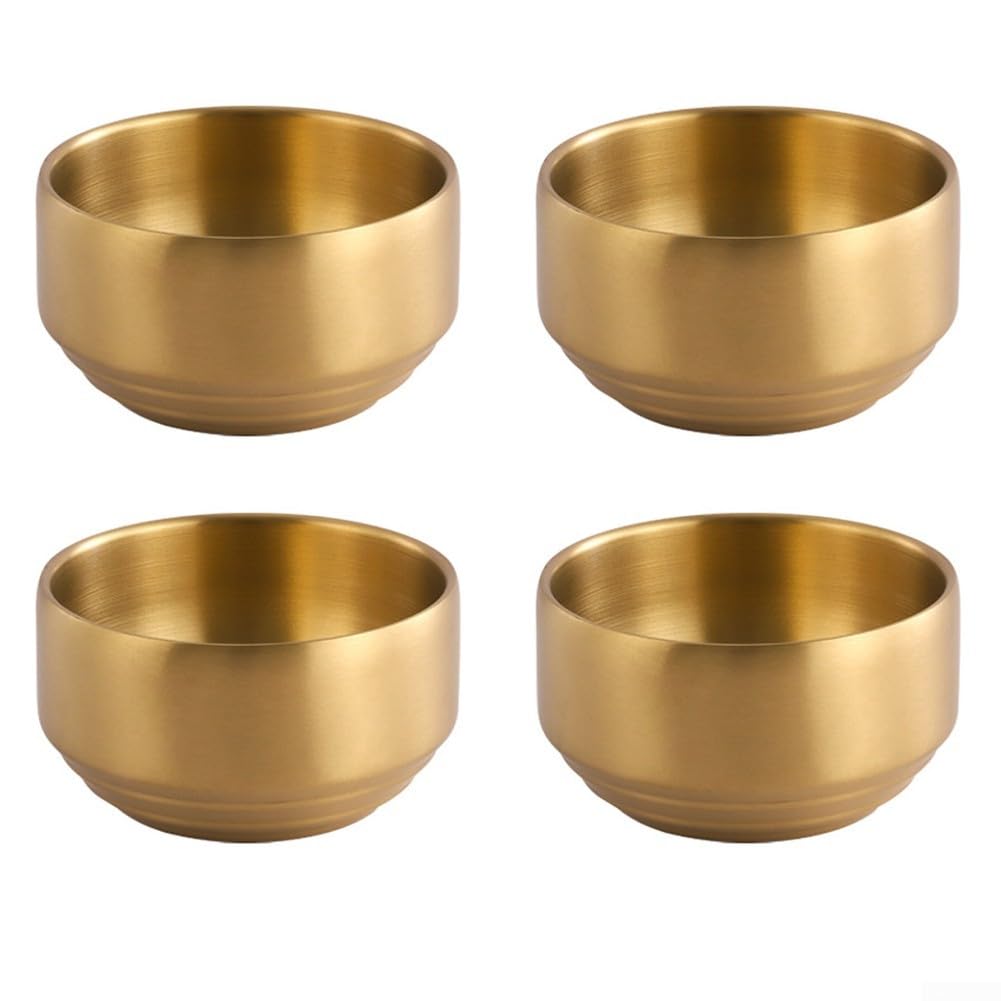 Set di 4 ciotole per riso asiatiche in acciaio inox 304 con coperchio, ciotole isolanti a doppia parete per zuppe coreane, lavabili in lavastoviglie, oro (D)