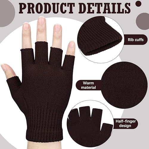 Image of SATINIOR 4 Pairs Winter Half Finger Gloves Knitted Fingerless Mittens Warm Stretchy Gloves for Men and Women