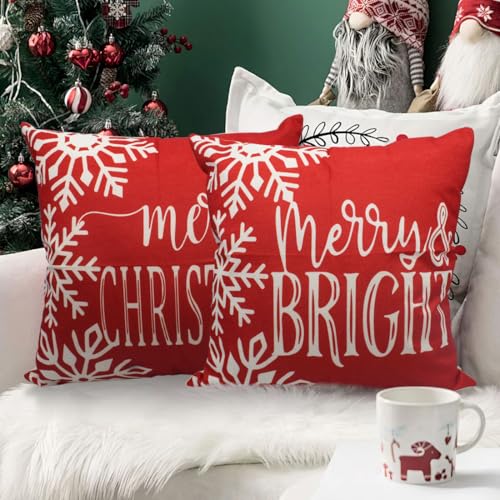 Image of PSDWETS Merry Christmas Pillow Covers 20x20 Set of 4 Christmas Decorations Santa Wreath Christmas Tree Claus Snowman Winter Holiday Decor Throw Cushion Case for Home
