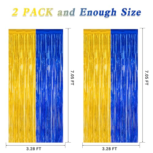 Image of ZATAYE 2 Pack Blue Gold New Years Eve Foil Curtain Streamer Decorations | Blue Gold, Metallic Foil, 3.28 x 7.05 FT, Tinsel Backdrop, Foil Curtain Streamer, New Years Eve Party