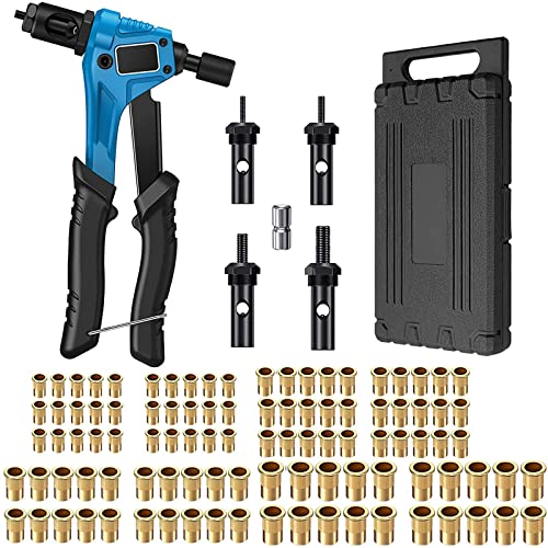 Kit ESYNiC 8 'Rivet Professionnel M3 M4 M5 M6 Pince à Riveter Manuelle écrou Mandrin Riveteuse avec 100 Pièces d'écrou de Rivet, Insert Fileté pour Remorque de Voiture-Bleu