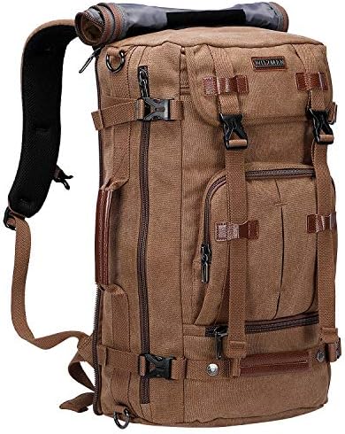WITZMAN Canvas Backpack Vintage Travel Backpack Large Laptop Bags Convertible Shoulder Rucksack (A519-1 Brown)