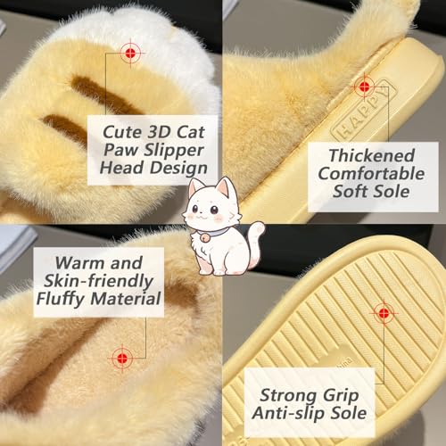 Cute Cat Paw Slippers for Women, 3D Fluffy Cat Paw Slipper, Cozy Furry Warm Winter Kitty Paw Shoes for House Indoor Outdoor3