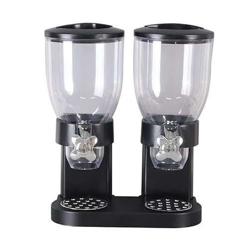 ドライフードディスペンサー, 家庭用シリアルディスペンサー収納ボックス, 2チャンバーディスペンサー食品貯蔵気密透明容器、貯蔵穀物オートミールコーヒー豆ナッツスナック (ブラック)