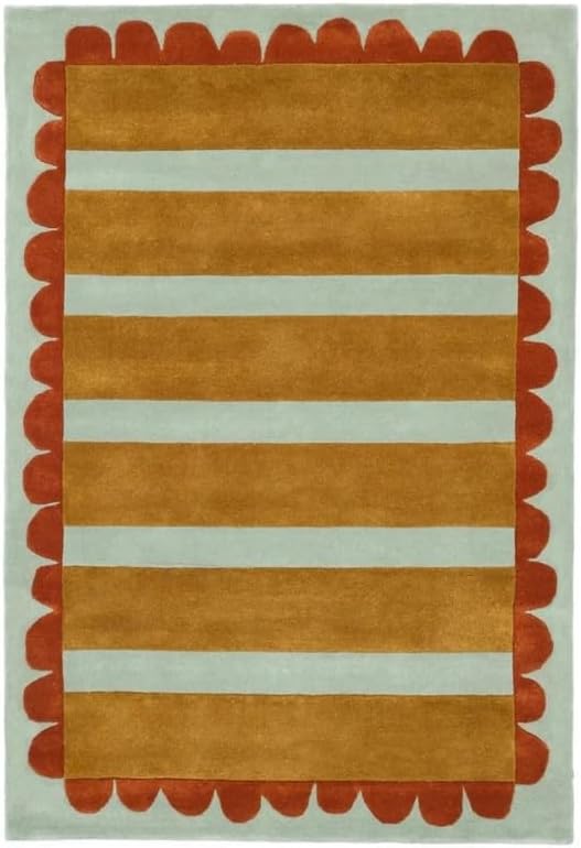10x14 Ft Hand Tufted Wool Area Rug, Modern Striped Pink Grey & Green Border Design, Premium Handmade Carpet for Living Room Bedroom & Home Décor