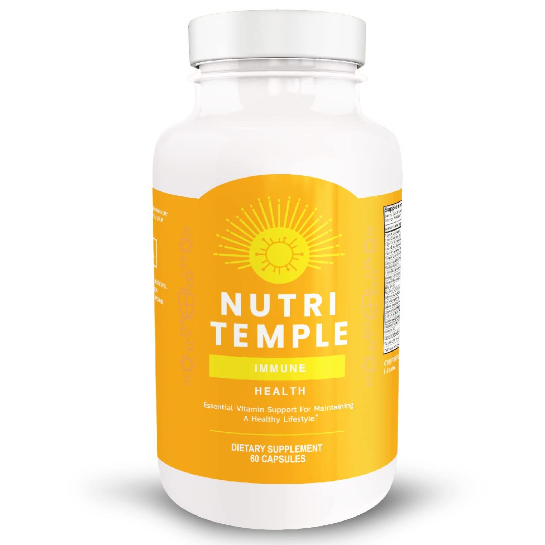 Nutri Temple Immune Support Supplement with Vitamin D, C, D3, Quercetin, Pomegranate Fruit Extract, Elderberry, and Zinc for Health & More, 60 Count, Vegan, Nutritemple, Yellow, Small, Count