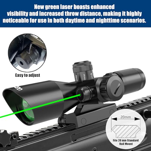 UUQ 2.5-10x40 Rifle Scope with Red/Green Illuminated Mil-dot with Red/Green Laser Combo-Green Lens Color,Tactical Scope for Gun Air Hunting,Free 20/11mm Mounts