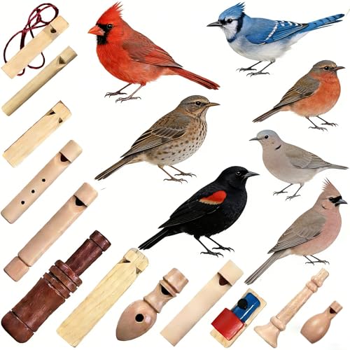 12-Piece Wooden Bird Whistle Set Handcrafted bird whistles- bird watching gifts- For nature enthusiasts outdoor exploration- and education Includes portable storage pouch | Gifts for bird lovers