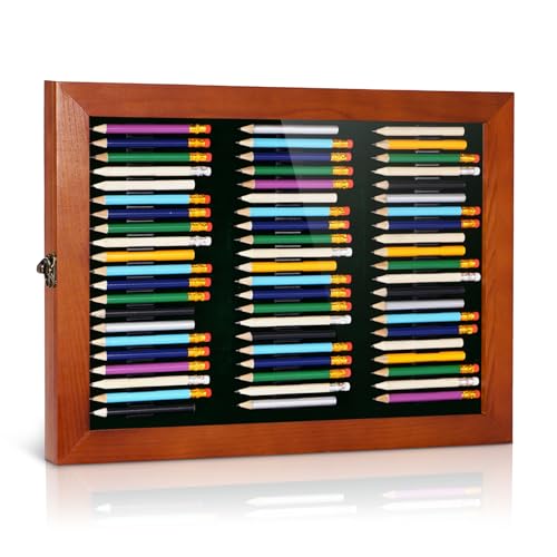 Golf Pencil Display Case Golf Pencil Display Holds 63 Round or Octagonal Golf Pencils 3-Column Wooden Pencil Display Rack with Individual Brackets for Collectors