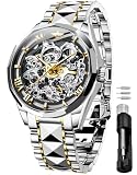 OUPINKE Men's Silver Skeleton Mechanical Luxury Wrist Watches