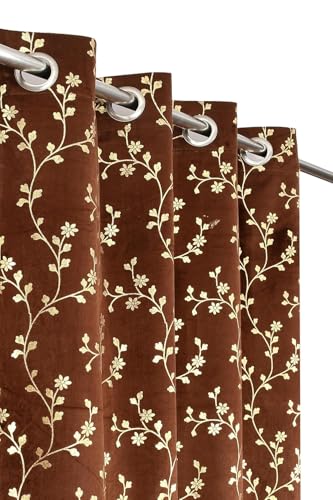 Image of Velvet Room Darkening Door Curtain 7 Feet, Golden Foil Print