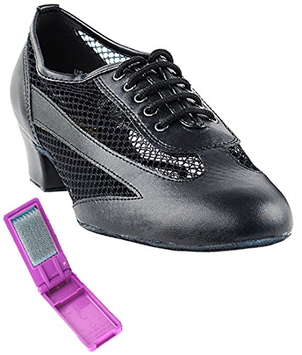 Very Fine Dance Shoes - Ladies Practice, Cuban Low Heel Ballroom Dance Shoes - 2009-1.5-inch Heel and Foldable Brush Bundle