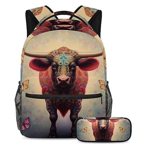 Sac à dos coloré vache et papillon, le cartable parfait des sorties scolaires aux vacances