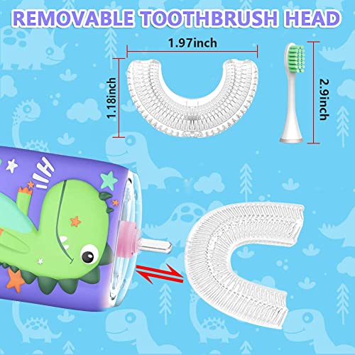 Image of KRX Kids Electric Toothbrush U-Shaped Ultrasonic Automatic Toothbrush With 2 Brush Heads Six Cleaning Modes(Green)