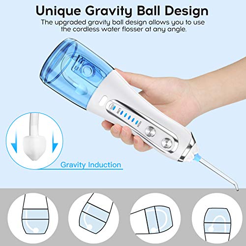 Water Flosser for Teeth, Professional Dental Oral Irrigator with 300ML Water Tank, 5 Mode and 6 Jet Tips, Cordless Portable and Rechargeable Waterproof Water Flossers for Home and Travel