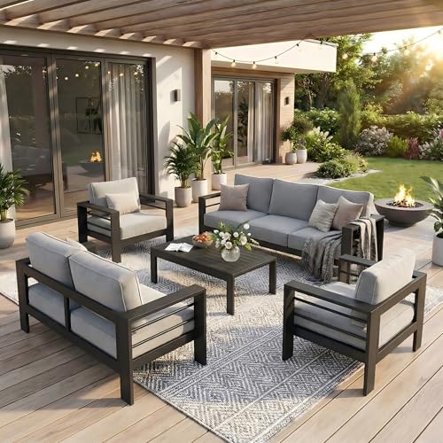 Solaste Aluminum Outdoor Patio Furniture Set, 7 Seats Patio Sectional