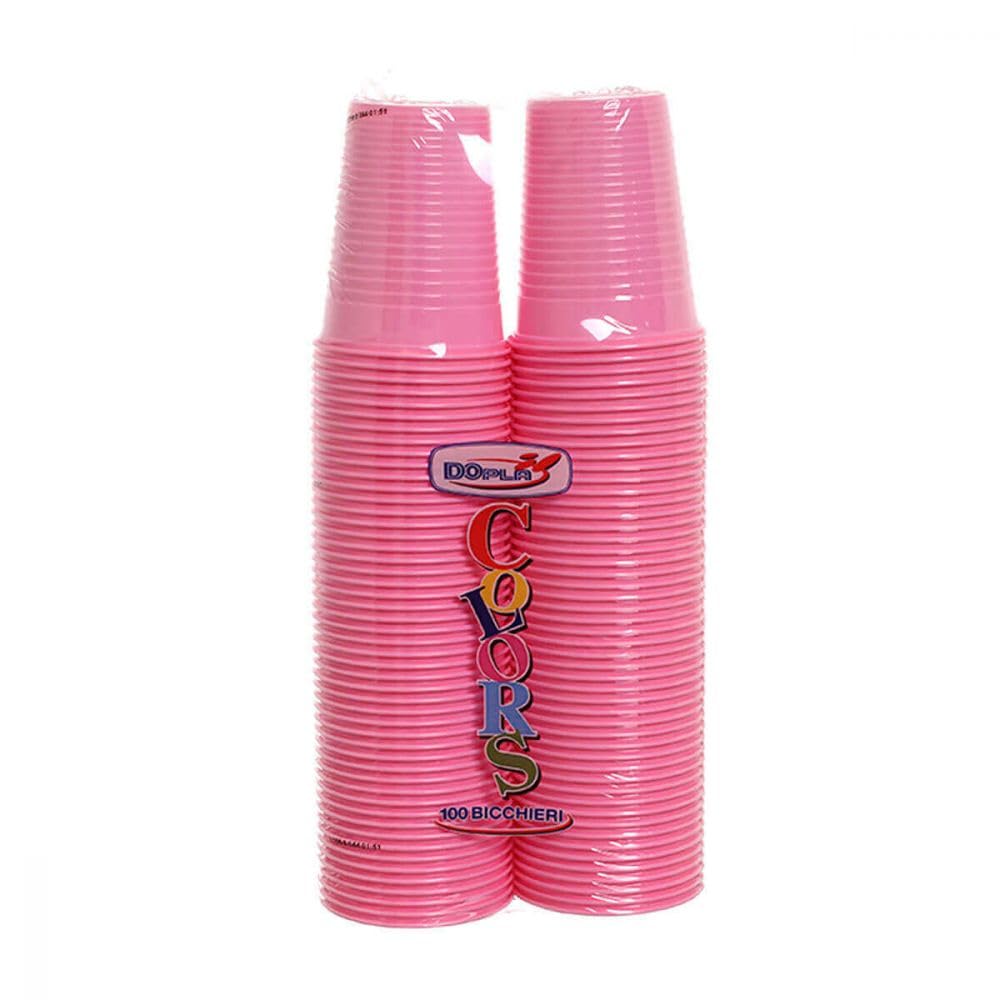 100/200/500/1000 PEZZI BICCHIERI COLORATI COLORS DOPLA da bibita ideali per compleanni, feste, party, aperitivi (ROSA, 100)
