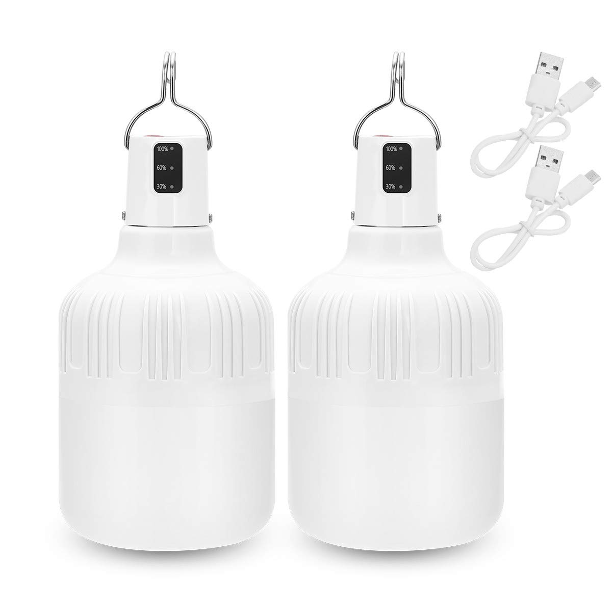 LOHAS Emergency Light Bulbs, LED Bulbs USB Rechargeable Portable Back Up Light, 3 Light Modes Dimmable 9W 60-Watt Equivalent 850LM Daylight 6000K, Light Bulbs for Home Power Failure Camping, 2 Packs