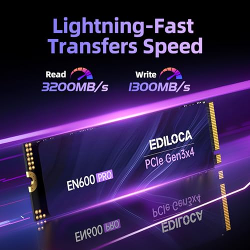 Image of Ediloca EN600 PRO SSD 512GB PCIe 3.0 Gen 3x4, NVMe M.2 2280, Up to 3000MB /s, Internal Solid State Drive, SLC Cache 3D NAND TLC, Graphene Cooling Sticker, Storage for PC, Desktop and Laptops