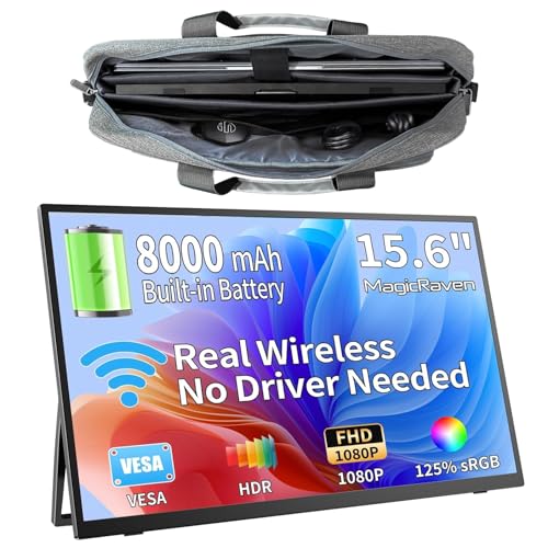 Image of MAGICRAVEN Wireless Portable Monitor for Laptop, 15.6 inch Portable Monitor with Battery-1080P FHD Second Screen for Home & Office, AirPlay & Miracast Casting, No Cables or Drivers Needed(with Bag)
